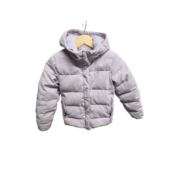 The North Face Girls Puffer Jacket Corduroy Lavender Winter Coat Size 10 - Picture 1 of 7
